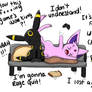 Umbreon and Espeon playing video games.. ~