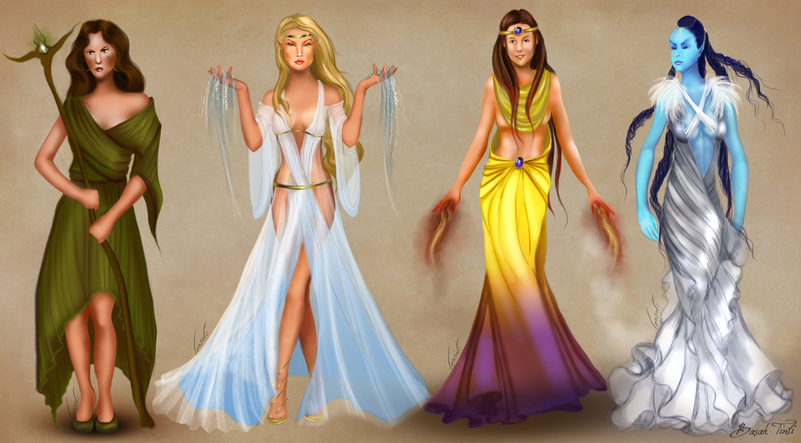 Female Elementalists of Conflux with full outfits by BasakTinli on  DeviantArt