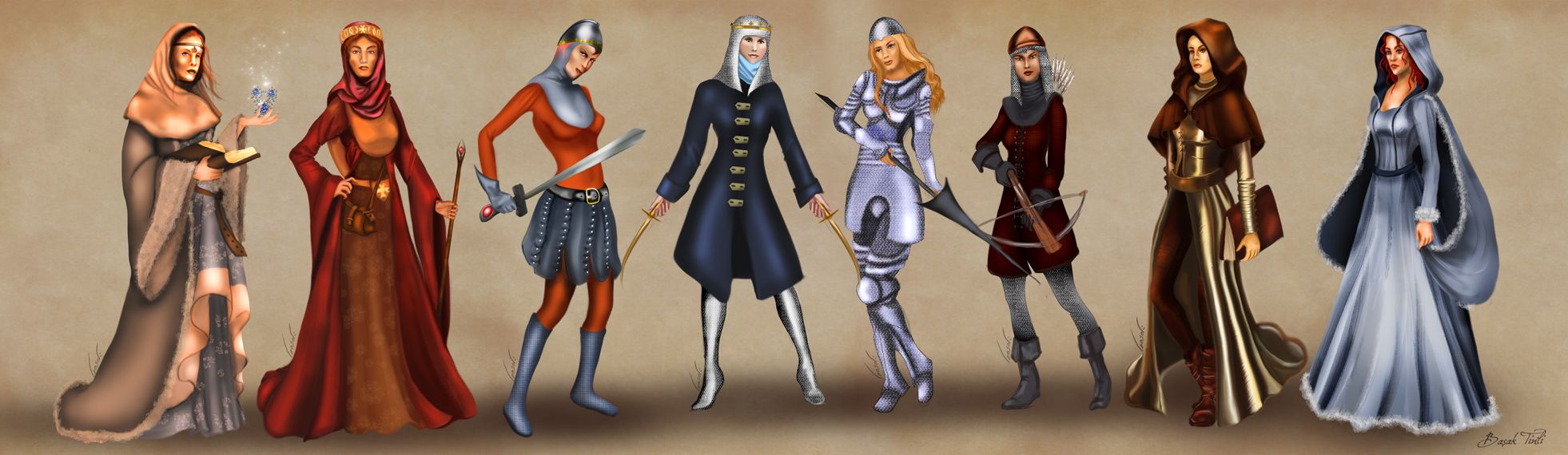 Female Heroes of Castle in full outfits