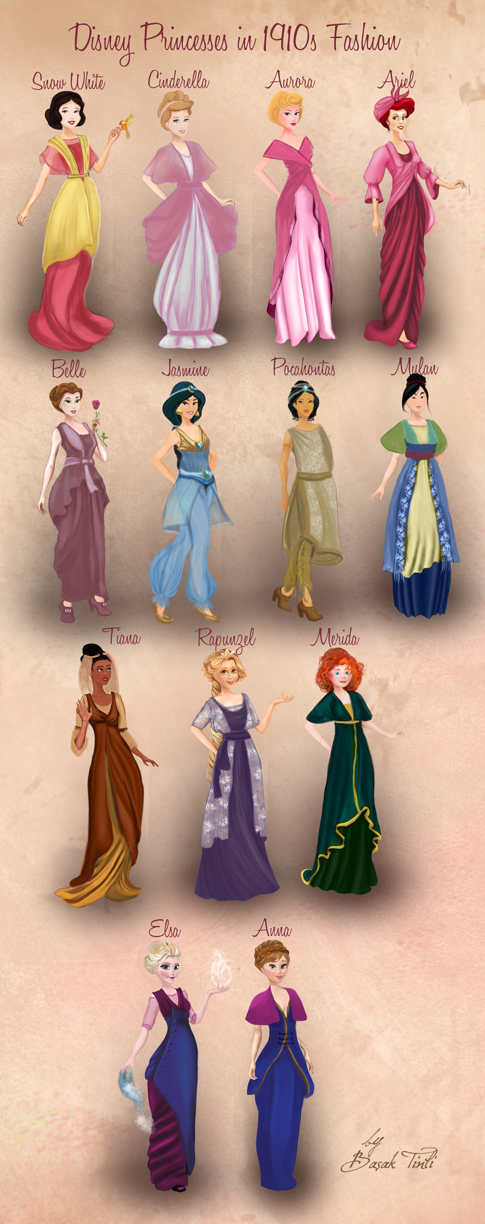 Disney Princesses in 1910s Fashion by Basak Tinli