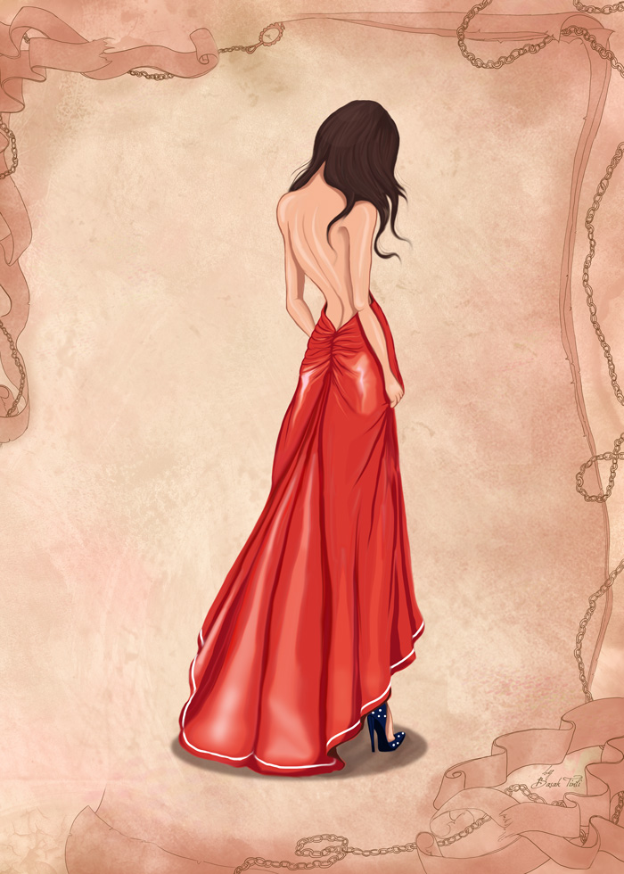 Girl in Red Dress Fashion Illustration  BasakTinli