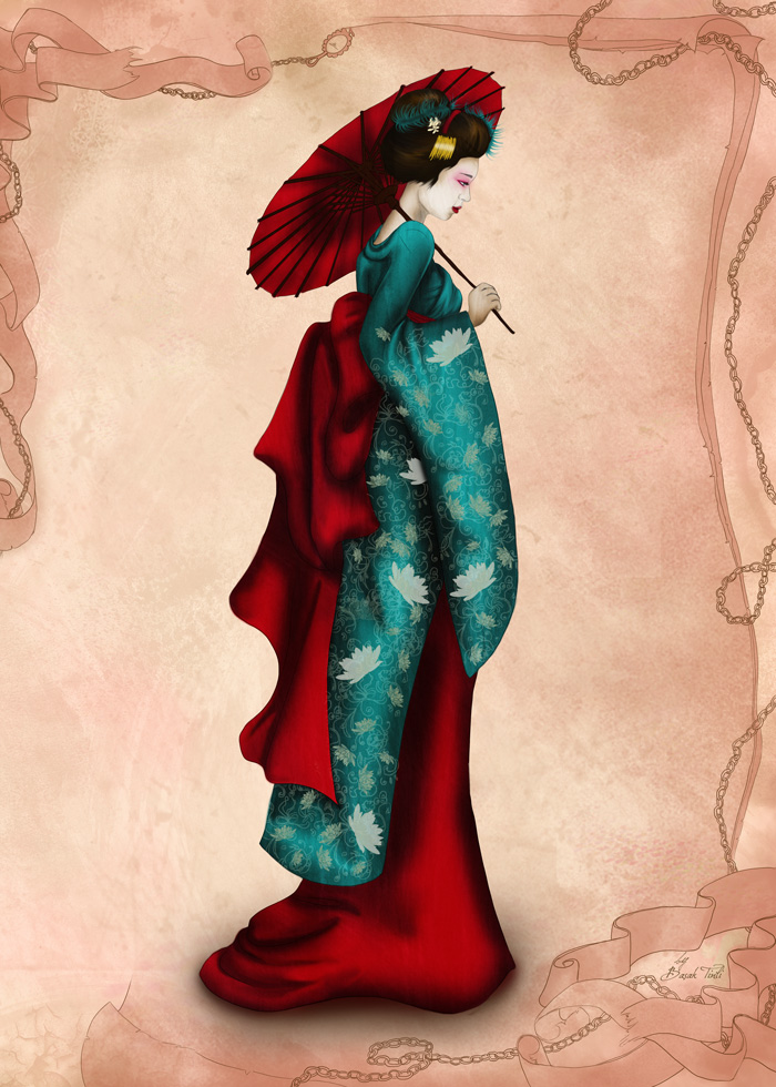 Geisha Costume Inspired Fashion Illustration