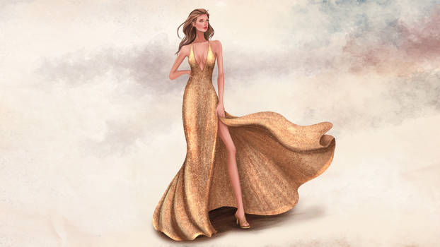 Fashion Illustration Painting Gold Process Video