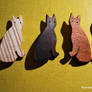 Wooden cat brooches
