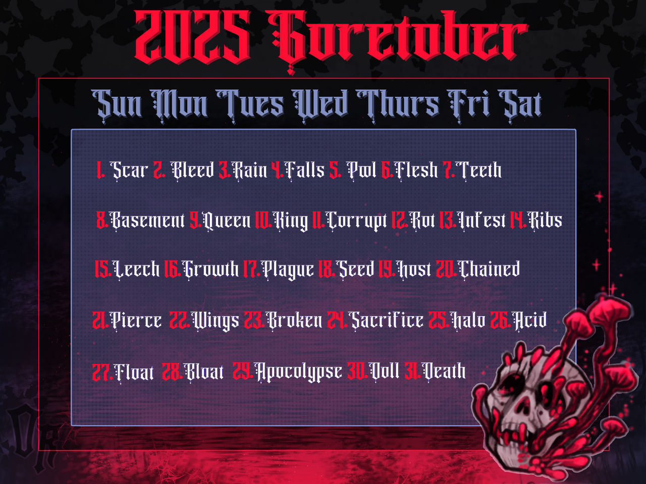 Goretober 2025 Calendar