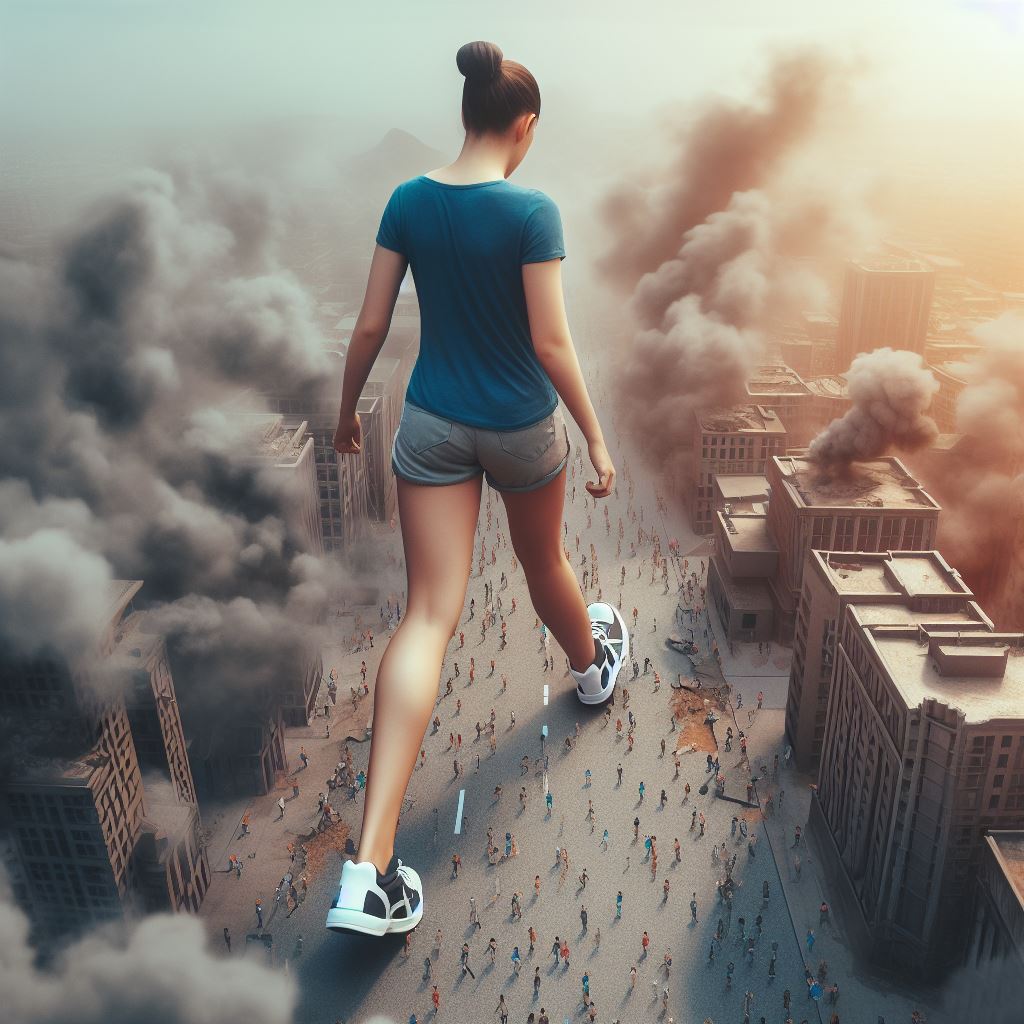 Giantess strolling through destroyed city by LostInHerShoe on DeviantArt