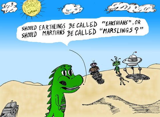 Editorial cartoon - Earthians or Marslings?