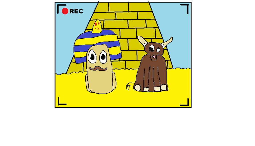 Escarfot et Boeufie devant une pyramide