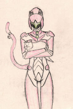 Pink Cat robot holding a cat