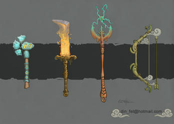 Hand Painted Elemental Weapons Concept