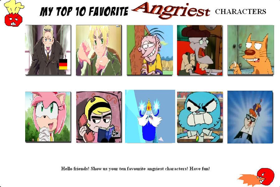 my Top Ten Angry Characters by shadowangel33 on DeviantArt