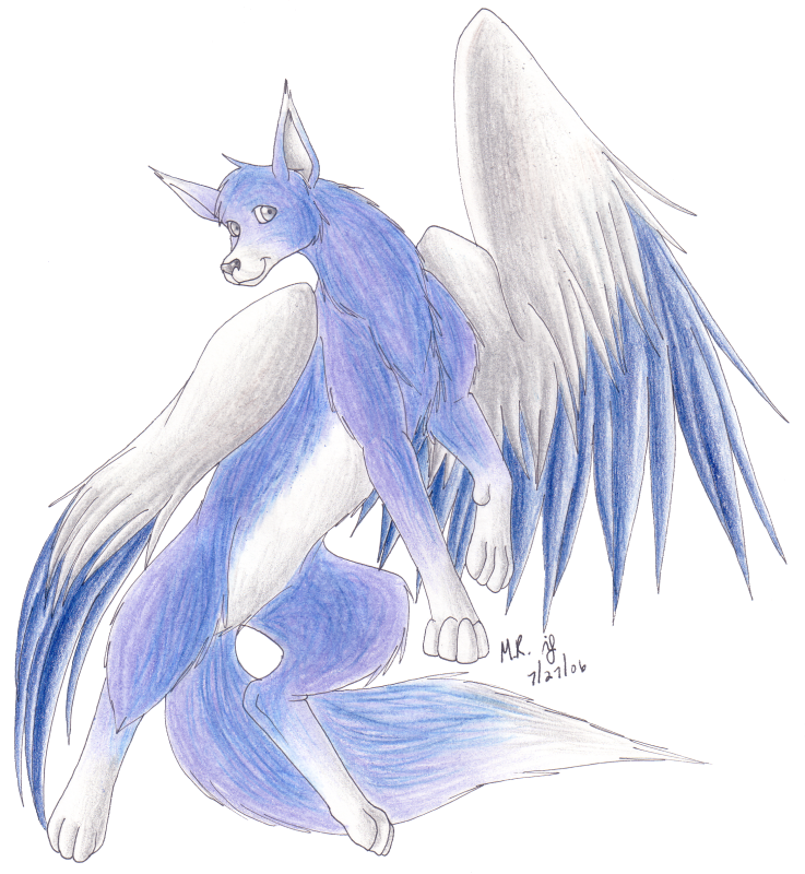 Anime wolf pup with wings