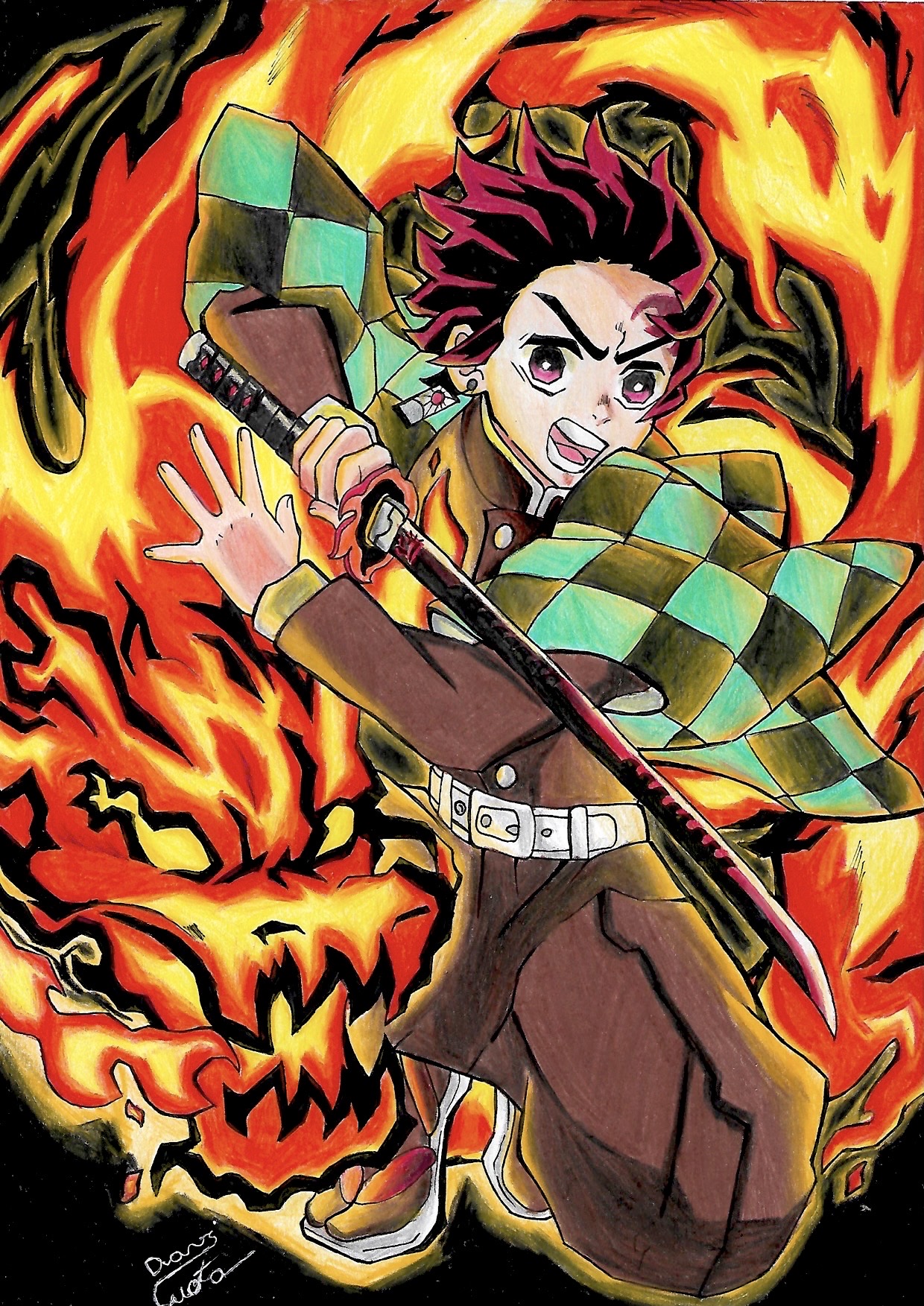 Drawing - Tanjirou Kamado {HINOKAMI KAGURA} ( Kimetsu no Yaiba/Demon Slayer  ) [ 鬼滅の刃 ] 