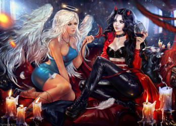 Commission. Devil girl and Angel by Tigrsasha