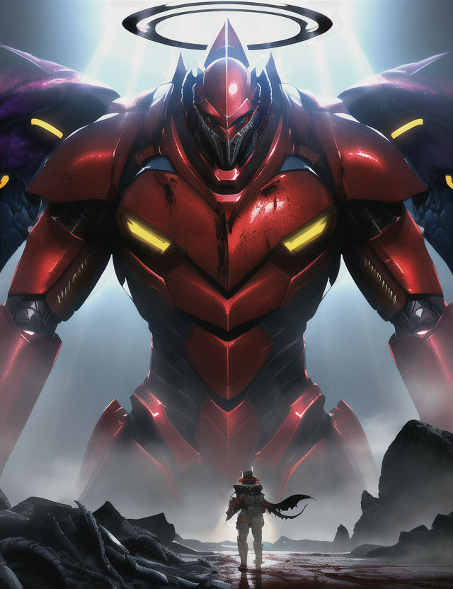 Big red mech with a halo by ShortBread22 on DeviantArt