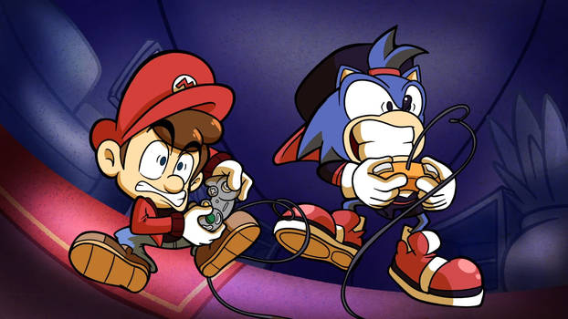 Mario and Sonic playing video game