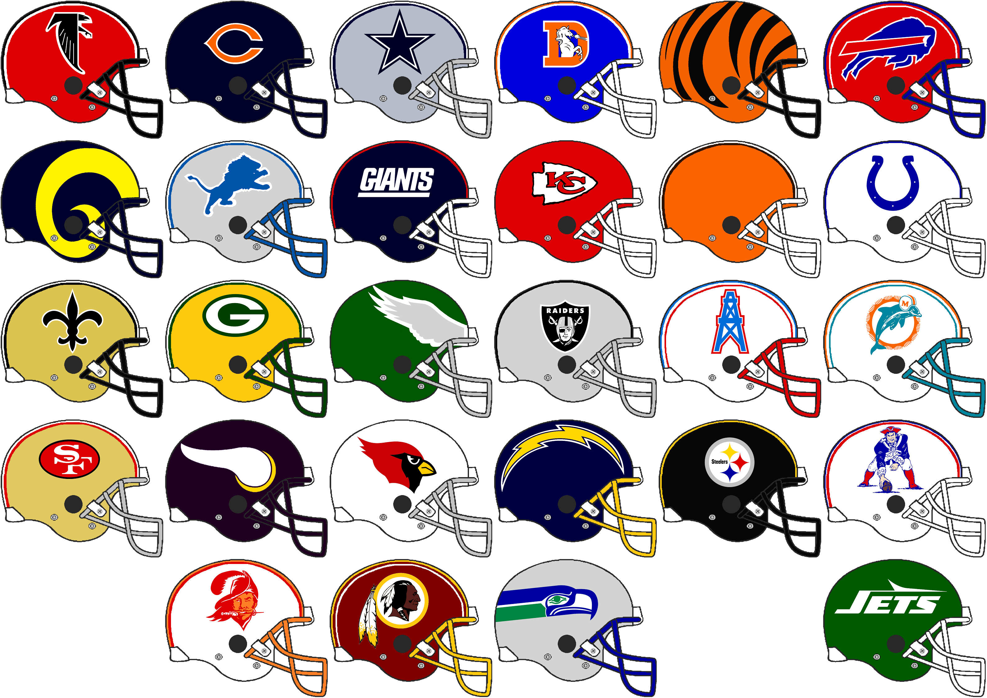 Nfl Team Helmets 1985-1986