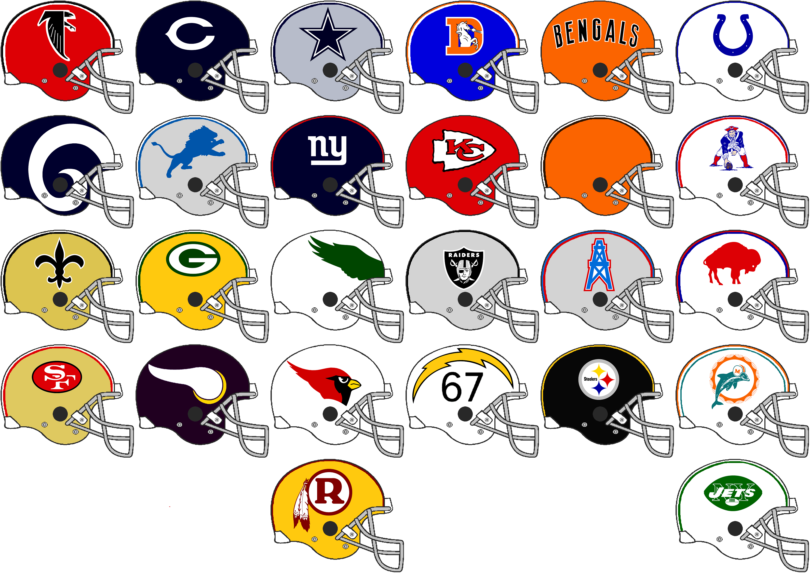 NFL Team Helmets 1970