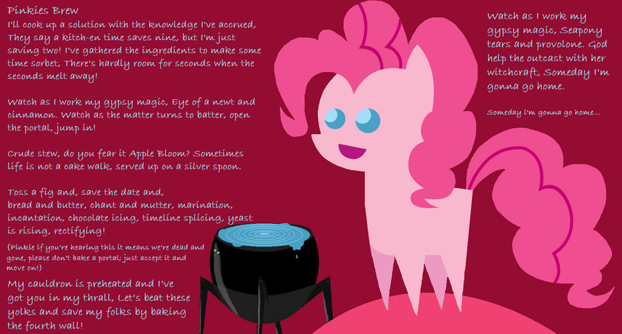 Pony текст. Текст про пони. Pinkie's Brew Extended. Friendship is Witchcraft плакат. Pinkies перевод.