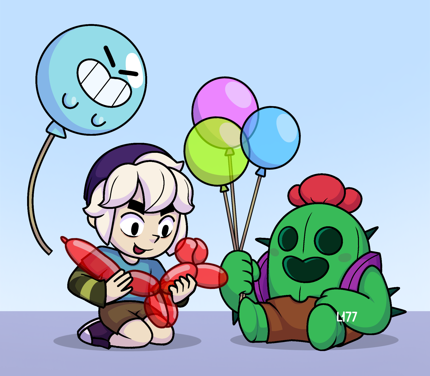 Gus and Spike playing with balloons