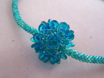 Teal and aqua blue beaded art focal bead