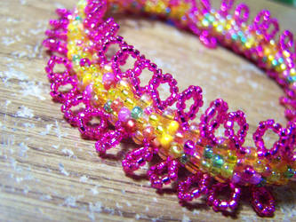Tropical pink loopy crochet bracelet