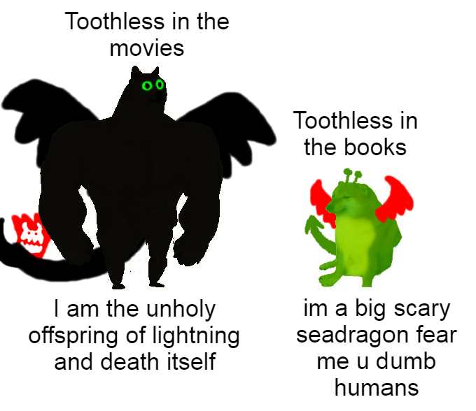 Movie Toothless VS. Book Toothless by GirlGamer1001 on DeviantArt