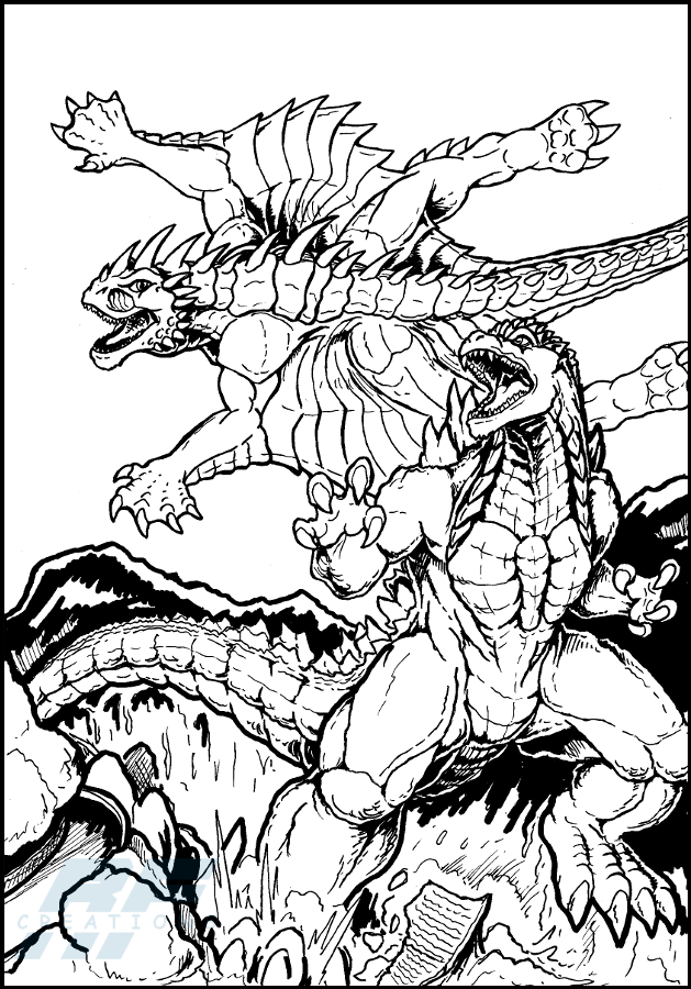 Commission - Godzilla vs Varan line art