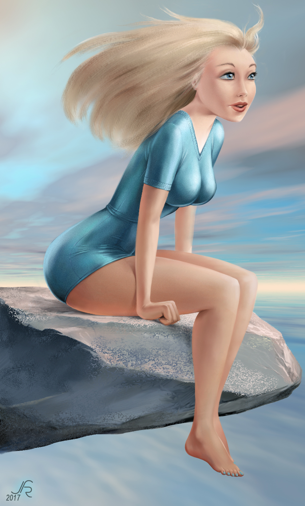 The girl sitting on a rock - study 1