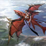 Red dragon flying