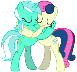 Lyra and sweetie drops sharing a romantic hug