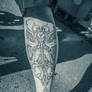 winged key steam punk tattoo BW