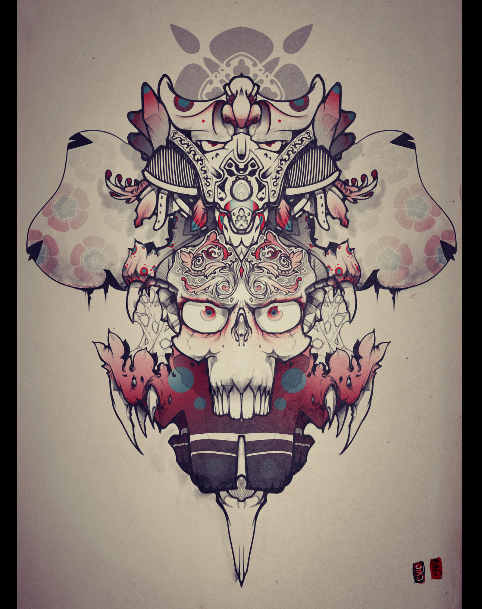 skull mask tattoo flower
