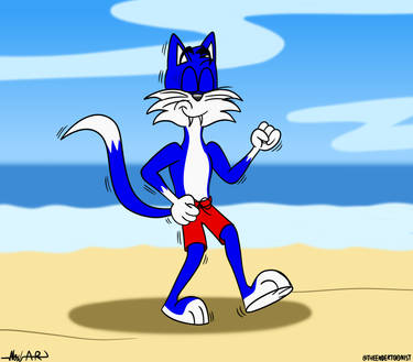 Agent Blue Cat Enjoying The Beach