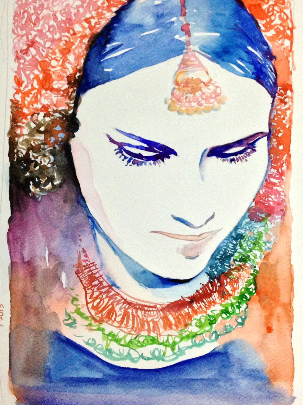 Watercolor Portrait indian girl