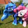 Luna and Pinkie papercrafts in the garden