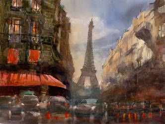 The Last Sunlight Over Paris, 47x63cm