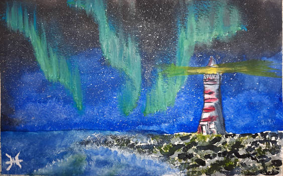 lighthouse aurora watercolor