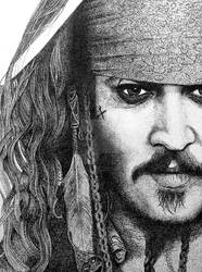 Stippling of Captain Jack Sparrow- details