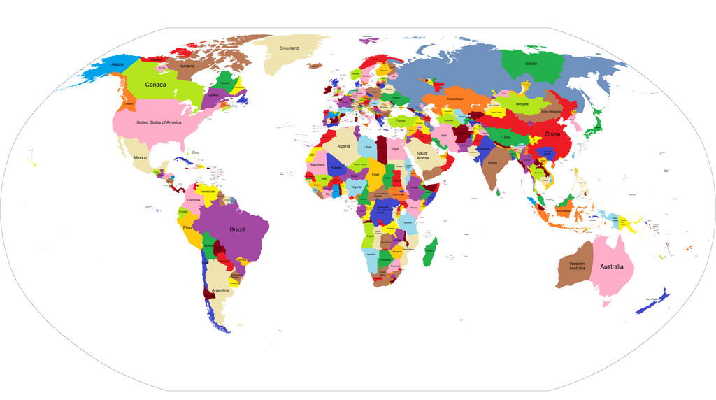 Sides of the world. Карта с флагами.