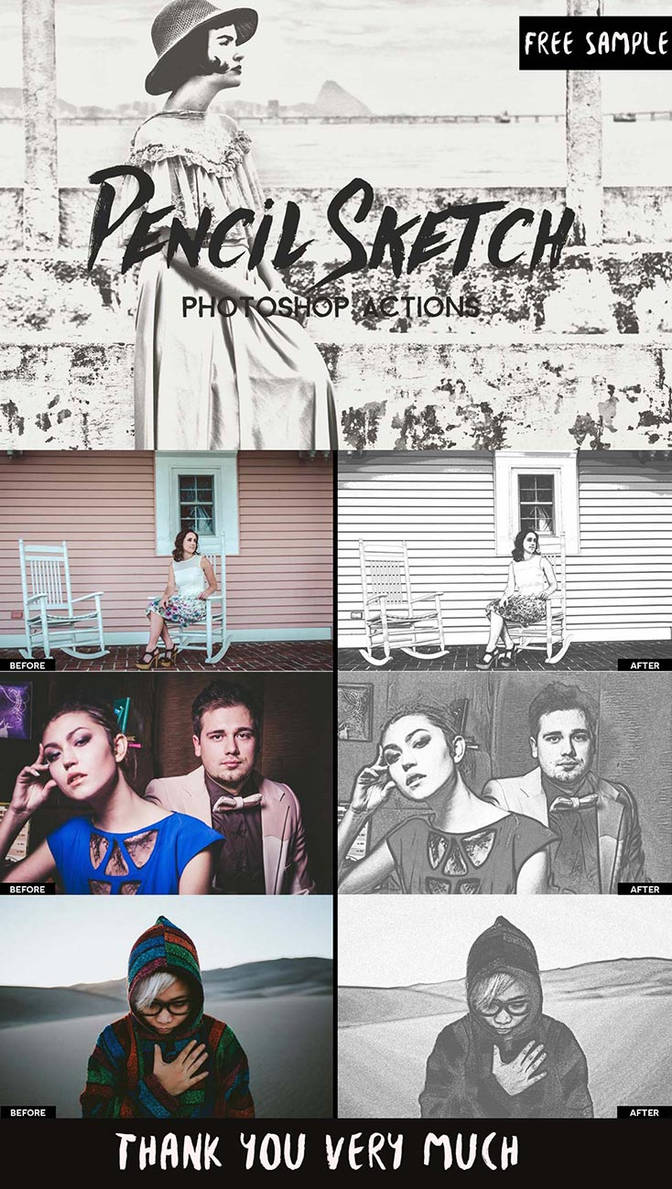Free pencil sketch photoshop actions by creativetastic