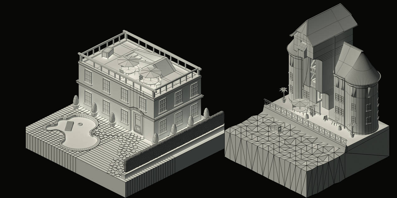 Wire Frame Isometric Game Assets, buildings (isometric view, Wireframe) by TSF98 on DeviantArt