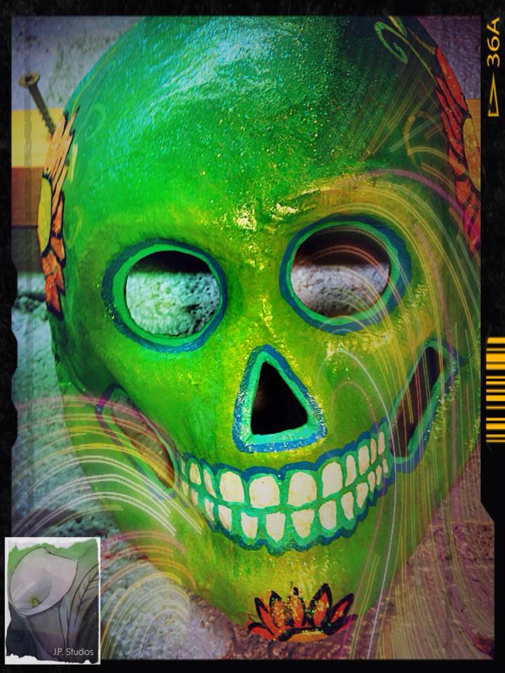 Green Dia de los muertos skull