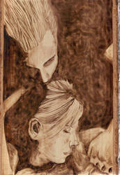 Spike and Buffy Pyrography by wickedtiger86