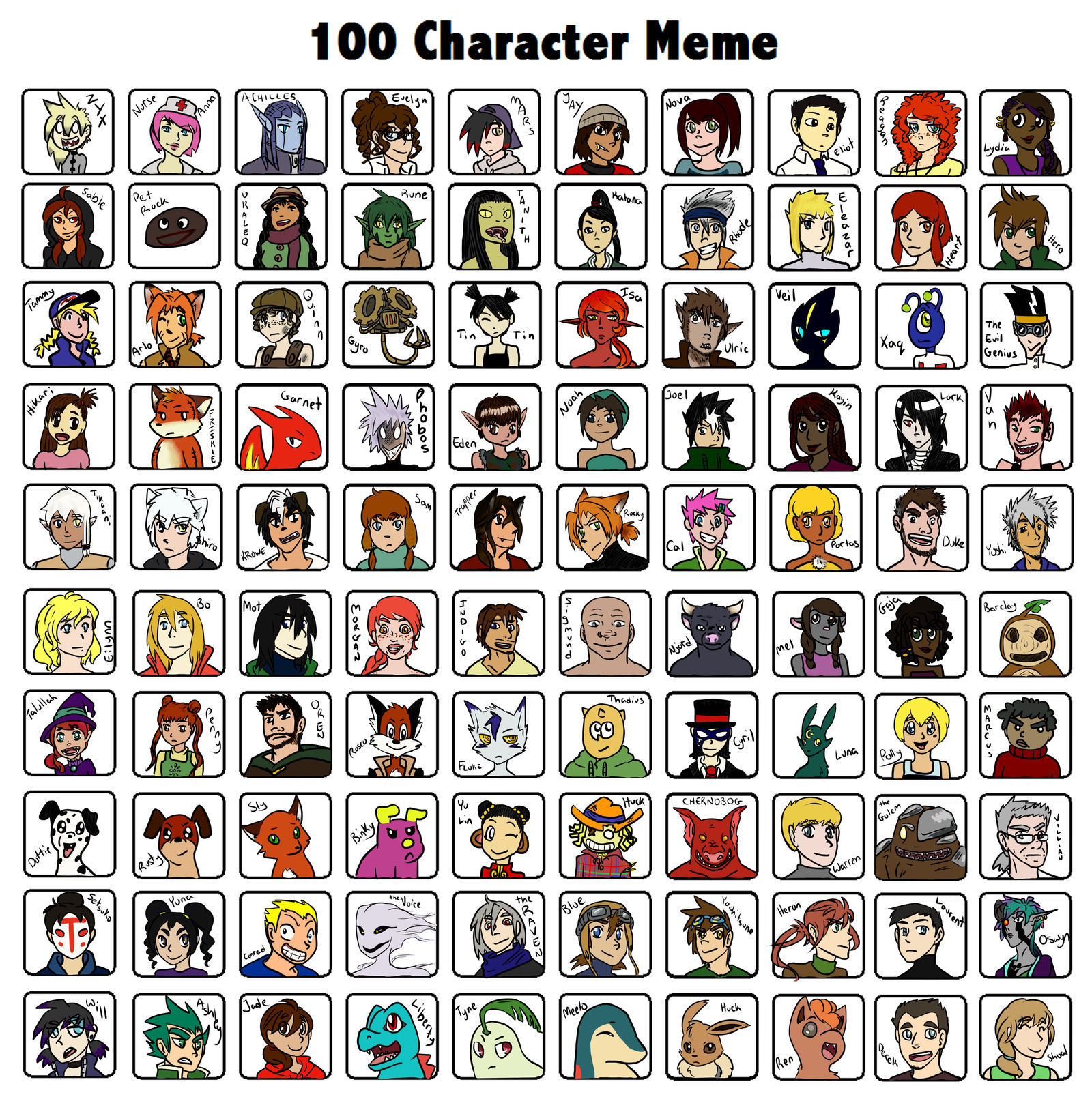 100 Characters by jadethestone on DeviantArt