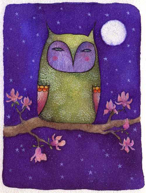 Owl and moon