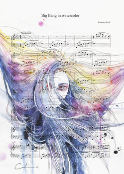 Big Bang in Watercolor on Sheet Music