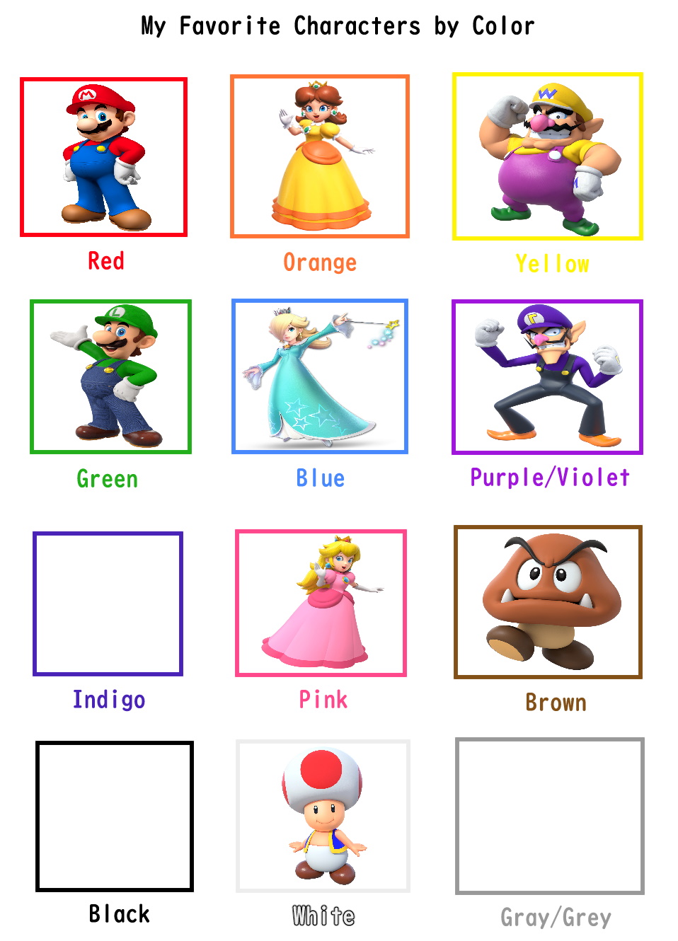 My Favorite Characters by Color (Super Mario Bros) by mnwachukwu16 on ...