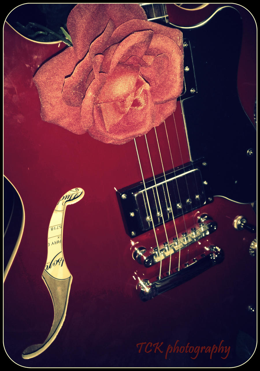 Le guitar with le rose.