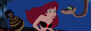 Kaa hypnotizes Ariel and Mowgli